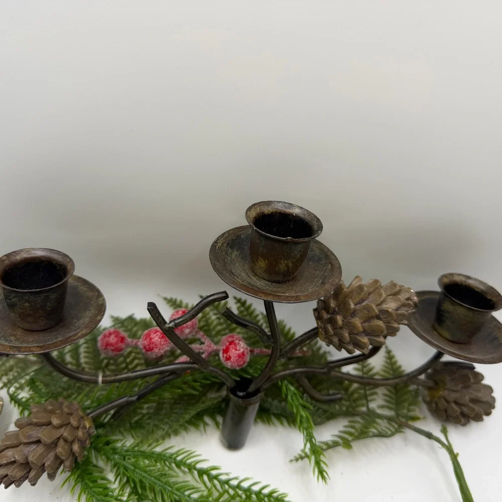 Rustic Metal Pinecone Wine Bottle Candle Stick Holder - Picture 17 of 17
